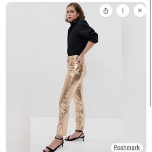 GAP Vintage Slim Hi Rise Metallic Champagne Gold Shiny Pants SZ 30/10T